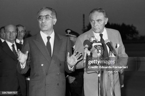 Secretary of State Alexander Haig with the Italian Foreign Minister Emilio Colombo during NATO press conference on international security and...