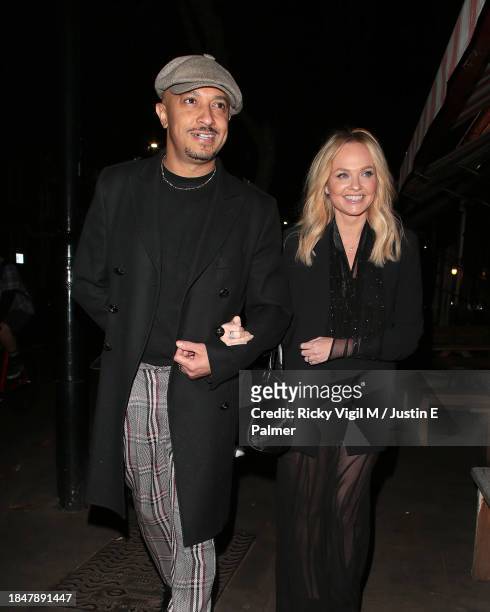 Jade Jones and Emma Bunton seen attending Children with Cancer Christmas Quiz at The Kings Arms on December 11, 2023 in London, England.