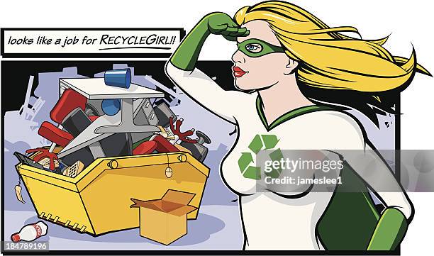 stockillustraties, clipart, cartoons en iconen met recyclegirl - afvalcontainer