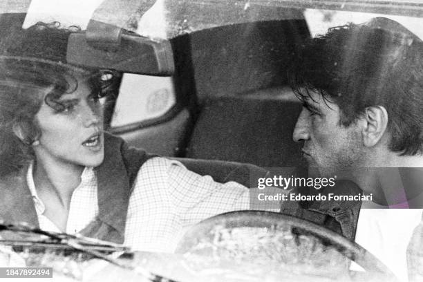 French actress Clio Goldsmith with the Italian actor Vittorio Mezzogiorno during the filming of 'La Caduta degli Angeli Ribelli' by Marco Tullio...