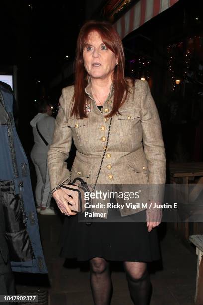 Sarah, Duchess of York seen attending Children with Cancer Christmas Quiz at The Kings Arms on December 11, 2023 in London, England.