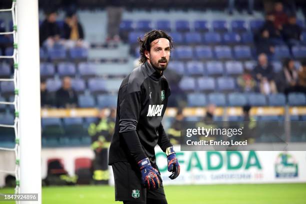 Andrea Consigli of Sassuolo looks on during the Serie A TIM match between Cagliari Calcio and US Sassuolo at Sardegna Arena on December 11, 2023 in...