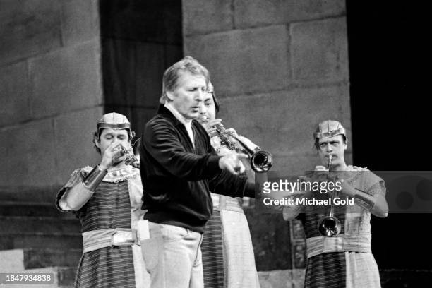 Actor Danny Kaye hosting the Metropolitan Opera's first 'Look In' children's event, New York City, NY, circa 1973. (