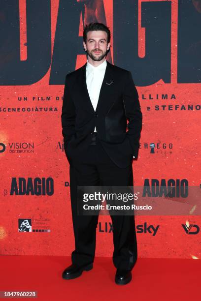 Lorenzo Adorni attends the red carpet for the movie "Adagio" at The Space Parco De Medici on December 11, 2023 in Rome, Italy.