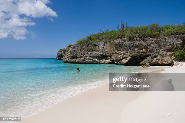 people swim at grote knip beach - curaçao stock pictures, royalty-free photos & images