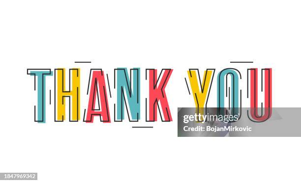 ilustrações de stock, clip art, desenhos animados e ícones de thank you colorful text lettering message. vector - gratidão