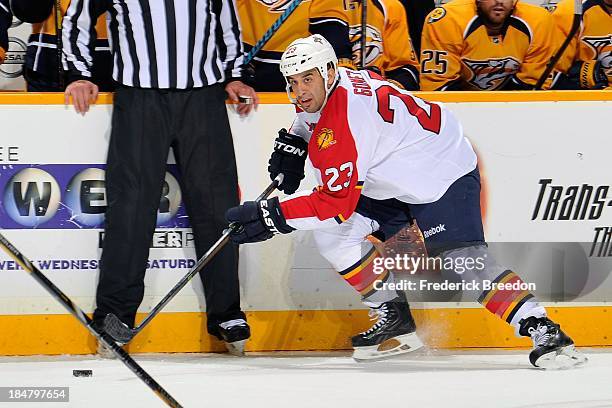 Scott Gomez of the Florida Panthers plays against the Nashville Predators at Bridgestone Arena on October 15, 2013 in Nashville, Tennessee.