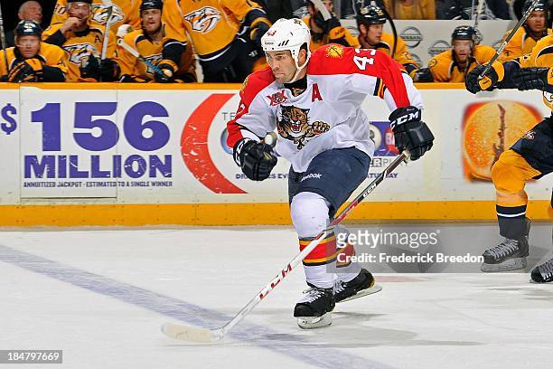 Mike Weaver of the Florida Panthers plays against the Nashville Predators at Bridgestone Arena on October 15, 2013 in Nashville, Tennessee.