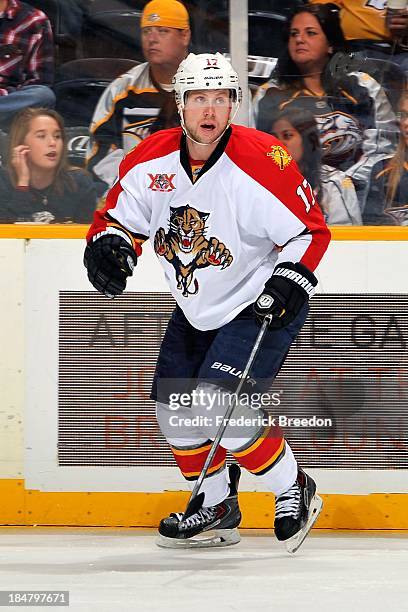 Jesse Winchester of the Florida Panthers plays against the Nashville Predators at Bridgestone Arena on October 15, 2013 in Nashville, Tennessee.