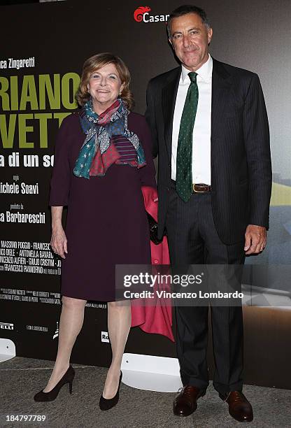 Laura Olivetti and Luca Barbareschi attend the preview of film "Adriano Olivetti. La forza di un sogno" on October 16, 2013 in Milan, Italy.