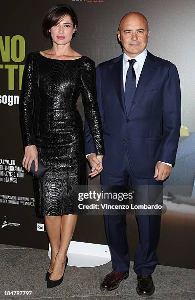 Luisa Ranieri and Luca Zingaretti attend the preview of film "Adriano Olivetti. La forza di un sogno" on October 16, 2013 in Milan, Italy.