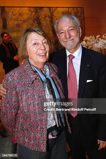 Founder of Eiffage Jean-François Roverato and his wife attend the Jean-Paul Moureau book signing for 'Soigner Autrement' at Hotel Park Hyatt Paris...