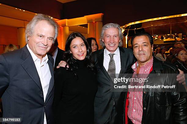 Franz Olivier Giesbert, Jean-Paul Moureau with his daughter Anne Moureau and Chico from Gipsy King attend the Jean-Paul Moureau book signing for...