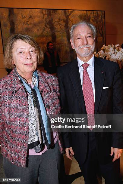 Founder of Eiffage Jean-François Roverato and his wife attend the Jean-Paul Moureau book signing for 'Soigner Autrement' at Hotel Park Hyatt Paris...