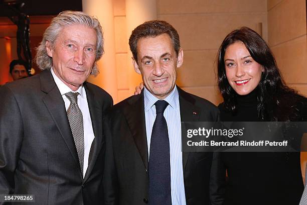 Nicolas Sarkozy , Jean-Paul Moureau with his daughter Anne Moureau attend the Jean-Paul Moureau book signing for 'Soigner Autrement' at Hotel Park...