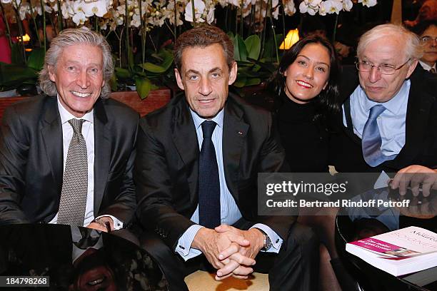 Nicolas Sarkozy , Jean-Paul Moureau with his daughter Anne Moureau and Doctor Bernard Teboul attend the Jean-Paul Moureau book signing for 'Soigner...