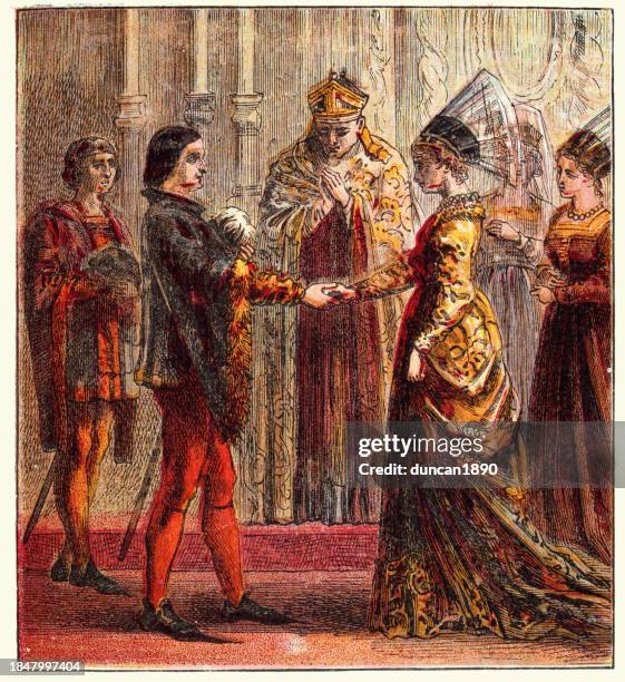 ilustraciones, imágenes clip art, dibujos animados e iconos de stock de matrimonio del rey enrique v de inglaterra y catalina de valois, siglo xv historia inglesa - medieval marriage