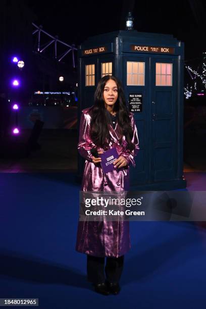 Yinka Bokinni attends as Ncuti Gatwa illuminates The London Eye in tribute to his new title role in "Doctor Who" at London Eye on December 11, 2023...
