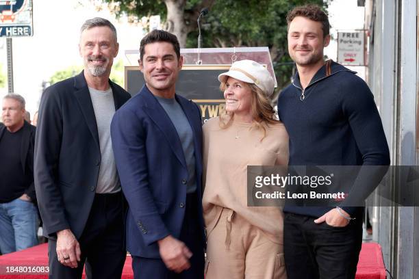David Efron, Zac Efron, Starla Baskett and Dylan Efron attend the Hollywood Walk of Fame Star Ceremony Honoring Zac Efron on December 11, 2023 in...