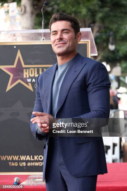 Zac Efron attends his Hollywood Walk of Fame Star Ceremony on December 11, 2023 in Hollywood, California.