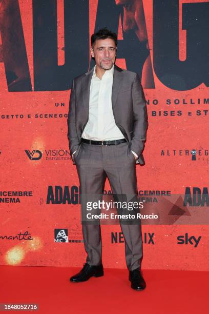 Adriano Giannini attends the red carpet for the movie "Adagio" at The Space Parco De Medici on December 11, 2023 in Rome, Italy.