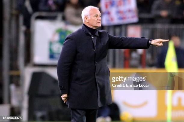 Claudio Ranieri coach of Cagliari reacts during the Serie A TIM match between Cagliari Calcio and US Sassuolo at Sardegna Arena on December 11, 2023...