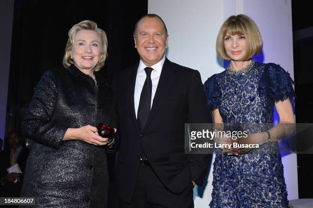 Hillary Rodham Clinton, recipient of the Michael Kors Award for Outstanding Community Service, Designer Michael Kors, and Vogue editor-in-chief Anna...