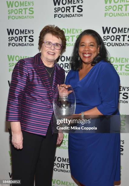 Womens Sports Foundation Founder Billie Jean King poses with President of the WNBA Laurel Richie with the Billie Jean King Contribution Award during...