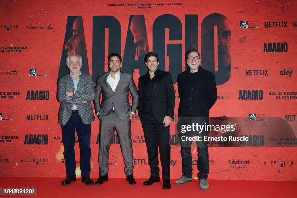 Toni Servillo, Adriano Giannini, Pierfrancesco Favino, Valerio Mastandrea attend the red carpet for the movie "Adagio" at The Space Parco De Medici...