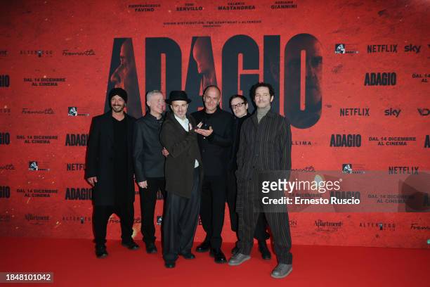 Director Stefano Sollima and italian band Subsonica attend the red carpet for the movie "Adagio" at The Space Parco De Medici on December 11, 2023 in...