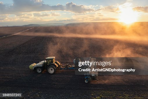 Modern no-till sowing in agriculture fields.