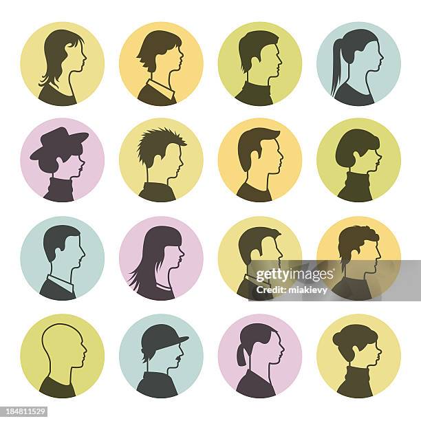 menschen profil symbole - pferdeschwanz stock-grafiken, -clipart, -cartoons und -symbole