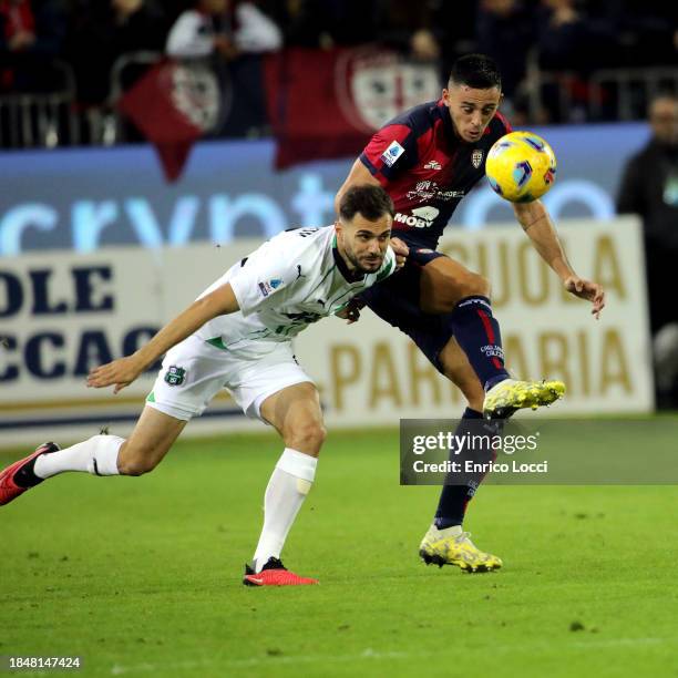 Gabriele Zappa of Cagliari in action during the Serie A TIM match between Cagliari Calcio and US Sassuolo at Sardegna Arena on December 11, 2023 in...