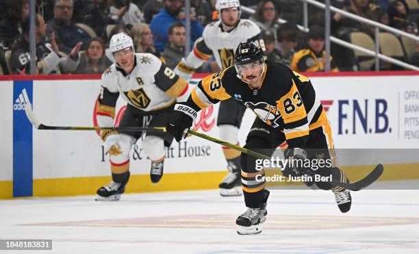 Matt Nieto of the Pittsburgh Penguins skates in the third period during the game against the Vegas Golden Knights at PPG PAINTS Arena on November 19,...