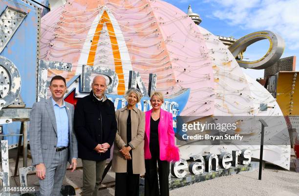 The Neon Museum Executive Director Aaron Berger, PLAYSTUDIOS CEO and donor Andrew Pascal, Opuzen owner and president and donor Felicia French and...