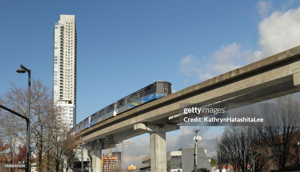 TransLink SkyTrain Departs Surrey Central Station, Canada