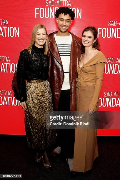 Rosamund Pike, Archie Madekwe and Alison Oliver attend the SAG-AFTRA Foundation screening and Q&A of "Saltburn" at SAG-AFTRA Foundation Robin...