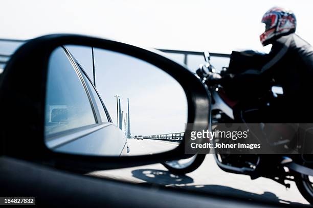 reflection in car mirror - oresund bridge stock pictures, royalty-free photos & images