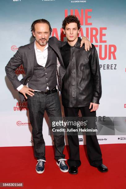 Vincent Perez and Noham Edje attend the "Une Affaire D'Honneur" Premiere At Cinema UGC Normandie on December 11, 2023 in Paris, France.