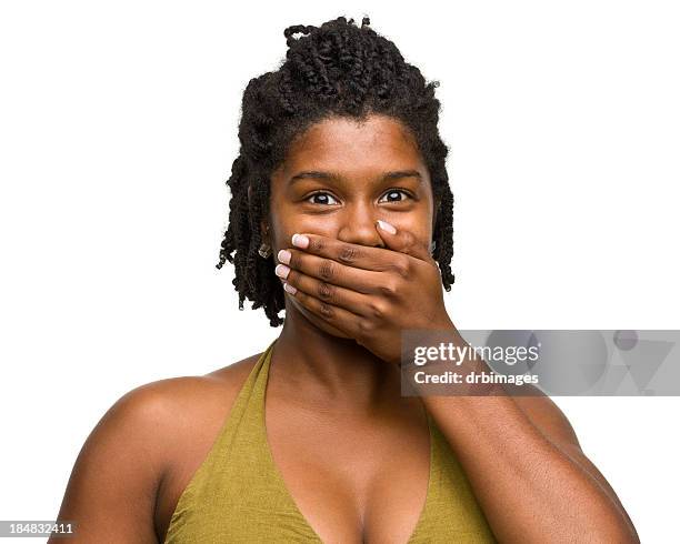 woman covering mouth with hand - gasping stock pictures, royalty-free photos & images