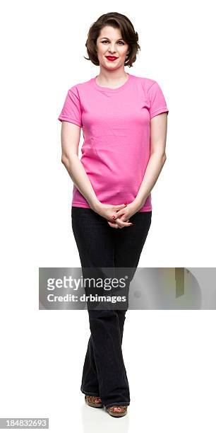 relaxed woman posing - plain t shirt stock pictures, royalty-free photos & images