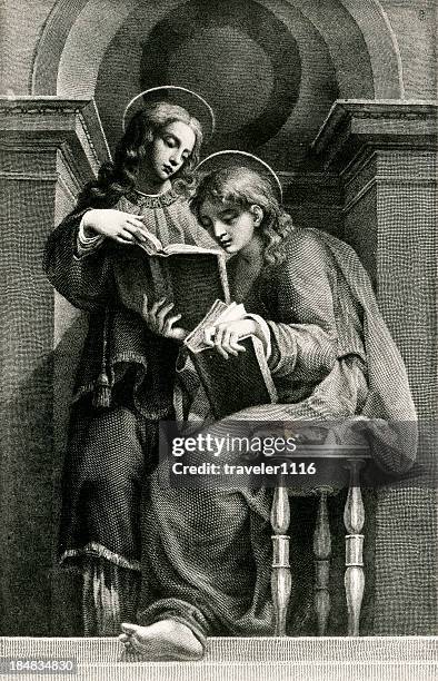 saints lawrence and vincenzo - bible study stock illustrations