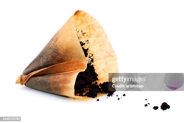 isolated used coffee filter - coffee filter stock pictures, royalty-free photos & images