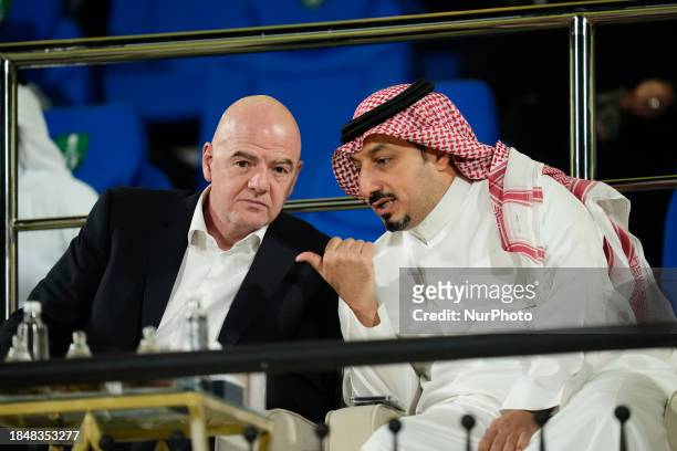 President Giovanni Infantino and President of the Saudi Federation Yasser Al-Meshal prior the women's Premier League match between Al Ahli FC v Al...