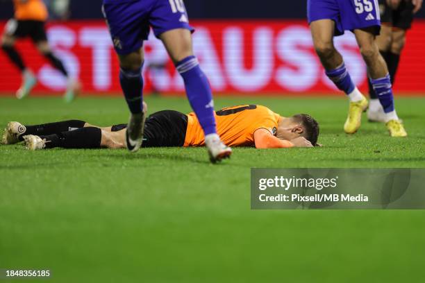 Zagreb, Croatia. 15th July, 2023. Luka Ivanusec of Dinamo Zagreb leaves the  pitch with an injury during the Supersport Supercup match between GNK Dinamo  Zagreb and HNK Hajduk Split at Maksimir stadium