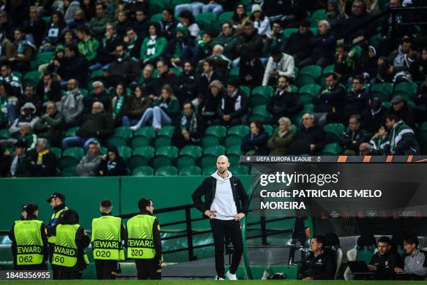Sturm Graz's coach Christian Ilzer looks on during the UEFA Europa League 1st round day 6 group D football match between Sporting Lisbon and Sturm...