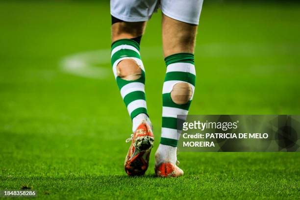 Sporting's Portuguese forward Viktor Gyokeres socks are pictured during the UEFA Europa League 1st round day 6 group D football match between...