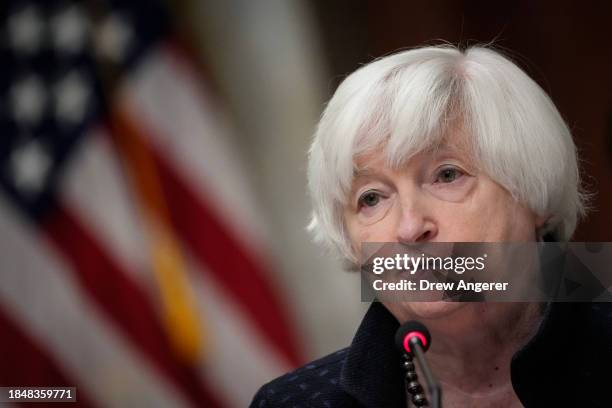 Treasury Secretary Janet Yellen speaks during a meeting of the Financial Stability Oversight Council at the U.S. Department of Treasury on December...