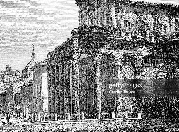 antonino and faustina's temple - synagogue stock illustrations