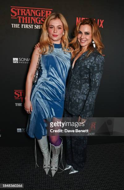 Florence Guy and Cara Buono attend the press night after party for "Stranger Things: The First Shadow" at The Waldorf Hilton on December 14, 2023 in...